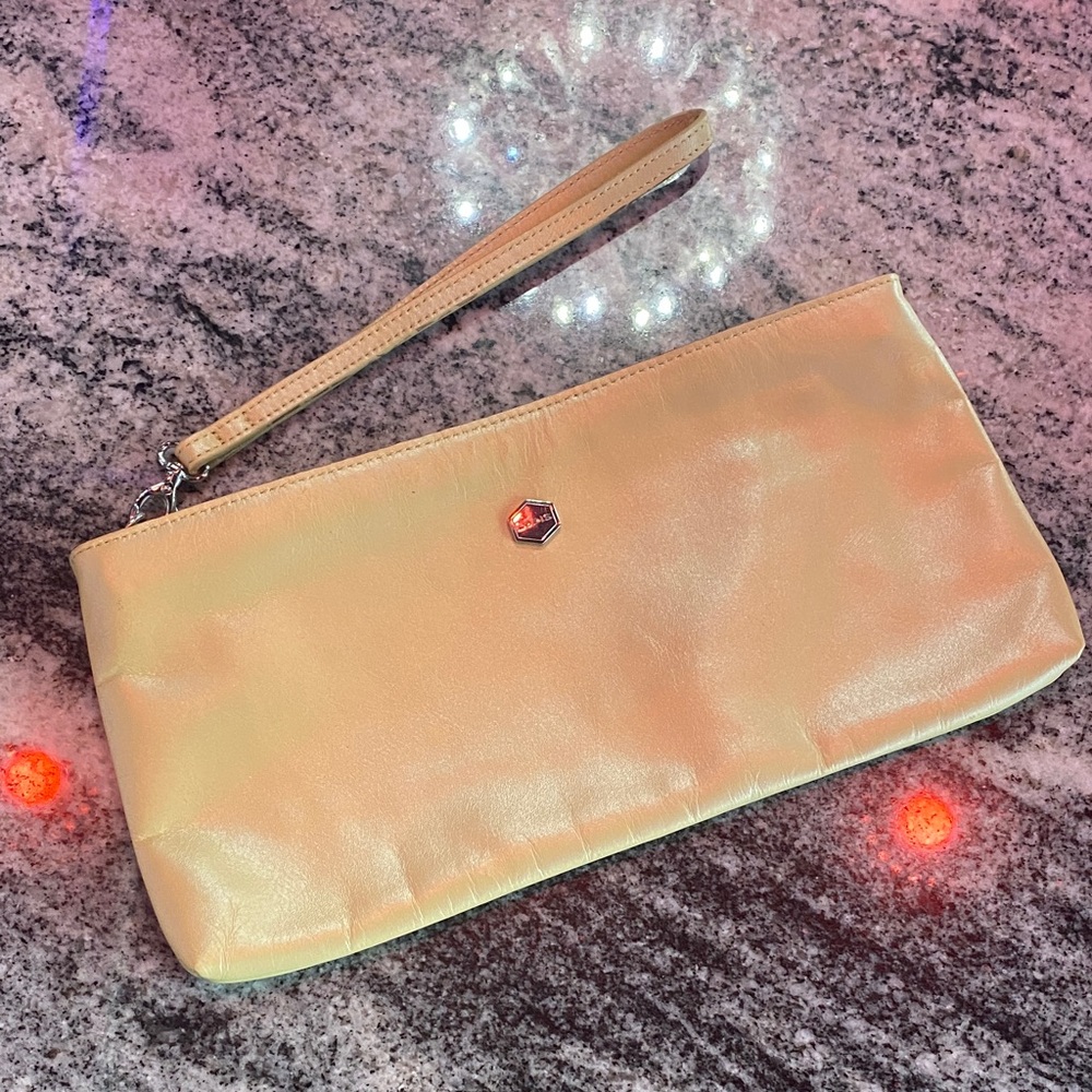 Lodis Elegant Cream Metallic Gold Wristlet Clutch